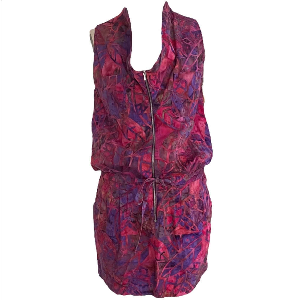 printed zip front mini dress with cut out back